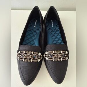 NWOB BIRDIES Jeweled Loafers Shoes Black Satin Size 9